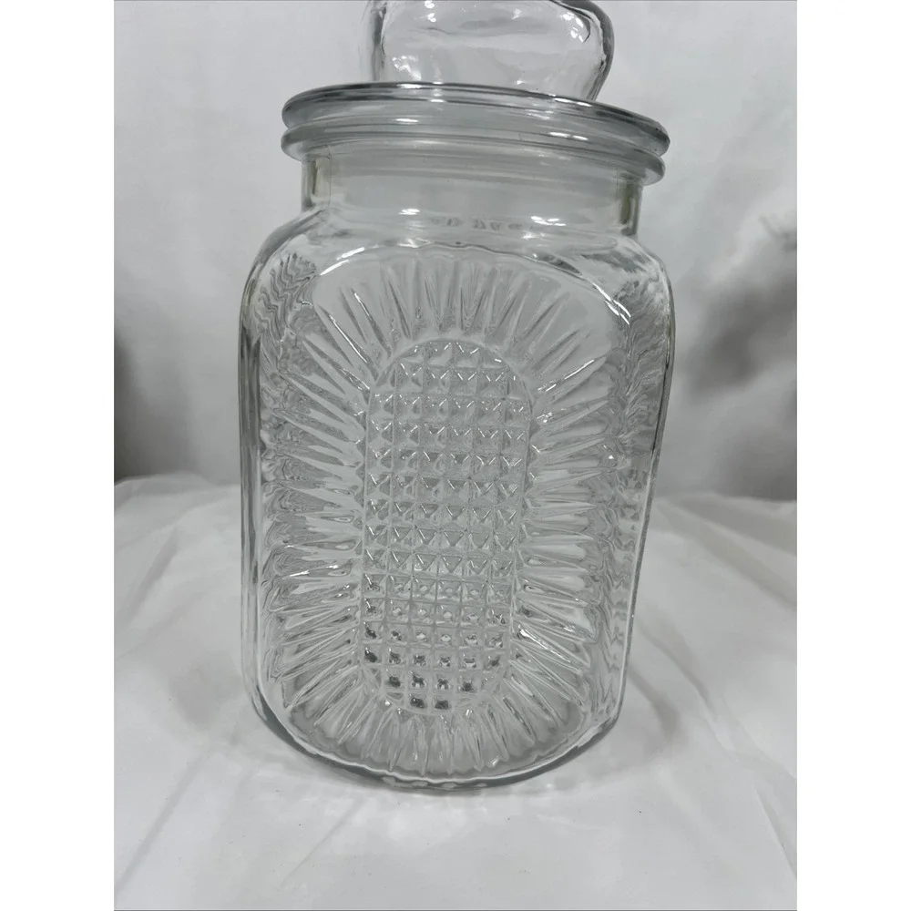 Anchor Hocking Press‎ Glass Sunflower Jar With Lid Starburt Vintage